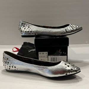 Envy Silver Studded Flats with Metallic Finish - Size 6